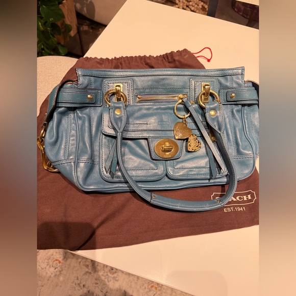 Coach Teal Hampton Lindsay Satchel Bag Vintage Leather Satchel Bag. - Picture 13 of 16